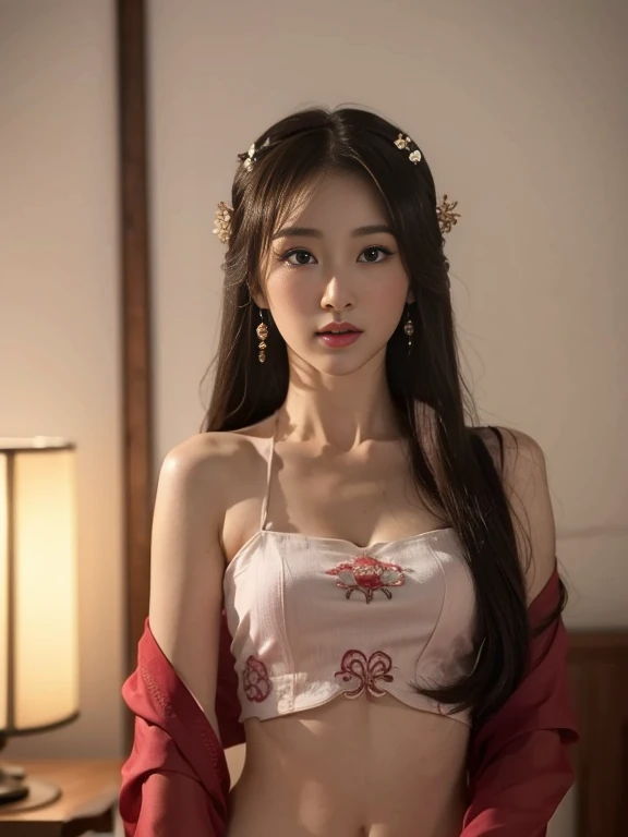 Best Quality, High Definition, Wuxia,1girl, Chinese classical dress, super pretty face, super beautiful eyes, super beautiful hair, beautiful detailed eyes, (gorgeous), (()),, (perfect body: 1.1), full body shooting, (very detailed CG8k wallpaper), (very delicate and beautiful), (masterpiece), (best quality: 1.0), (ultra HD: 1.0), realistic shadows, detailed skin, super detailed, (beautiful long hair), thin collarbone, Soft navel