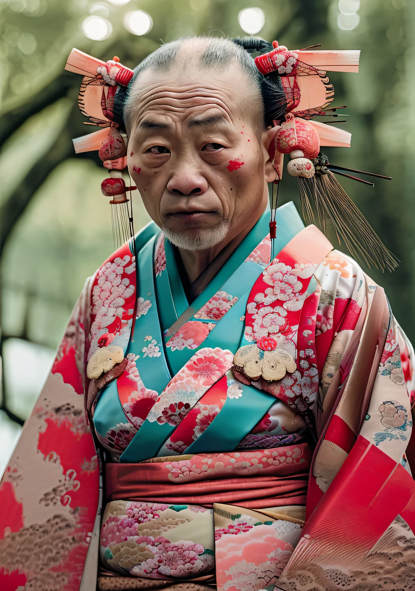 Decote em close：Foto de guerreiro de sangue misto do Homem Porco，8K，Lenda de Zhu Bajie，Há cicatrizes no rosto，((quimono japonês:1.5)),Expressões de raiva,Pique na mão，qualidade máxima, Luz, gesto ameaçador, olhar feroz, atmosfera épica,, (((tiro de corpo inteiro))), ((detalhes intrincados)), Zona Comercial Japonesa, ((detalhes intrincados, Ultra-detalhado)), incandescent lamp, filmagem, vinheta, fundo de efeito bokeh, (tiro de corpo inteiro).