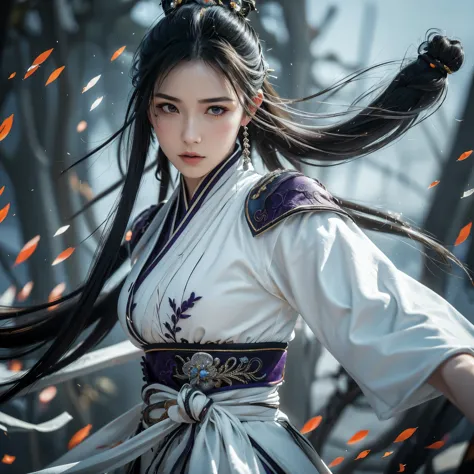 ((4k,masterpiece,best quality)), Chinese background, mountains, purple hanfu, close up shot, modest dress, swf 1girl, solo, long...