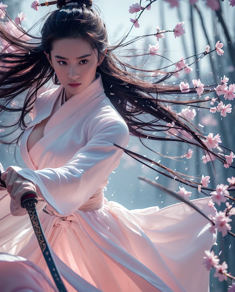 sword sakura,Predominant_Body,1 girl,arms,sword,black hair,flower petals,樱flower,long hair,Chinese clothes,vague,OK,hair accessories,Keep arms,looking at the audience,Keep sword,Keep,long sleeves,facial markings,single OK,flower, Outdoor sports,Best quality,masterpiece,illustration,extremely delicate and beautiful,CG,unity,8k wallpaper,amazing,fine details,masterpiece,official art,Very detailed CG unity 8k wallpaper,Extremely ridiculous,File size is large,super detailed,high resolution,Very detailed,Beautiful and delicate girl,actual,rain, wet, transparent silk hanfu, show breast, show nipples, clean areola