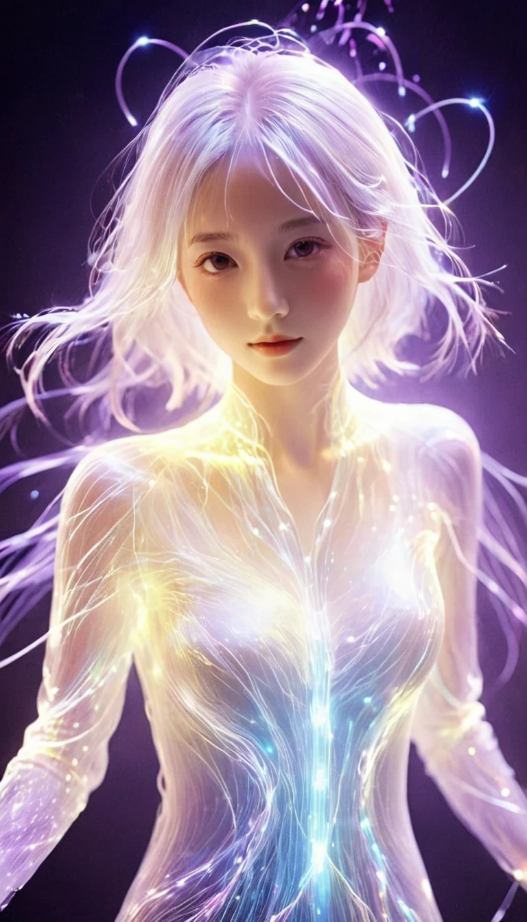 bailing_particles,bailing_lines,Lines of light,Particles of Light,A girl made of particles,The density of lines at the finger part is high,(white hair:0.3),