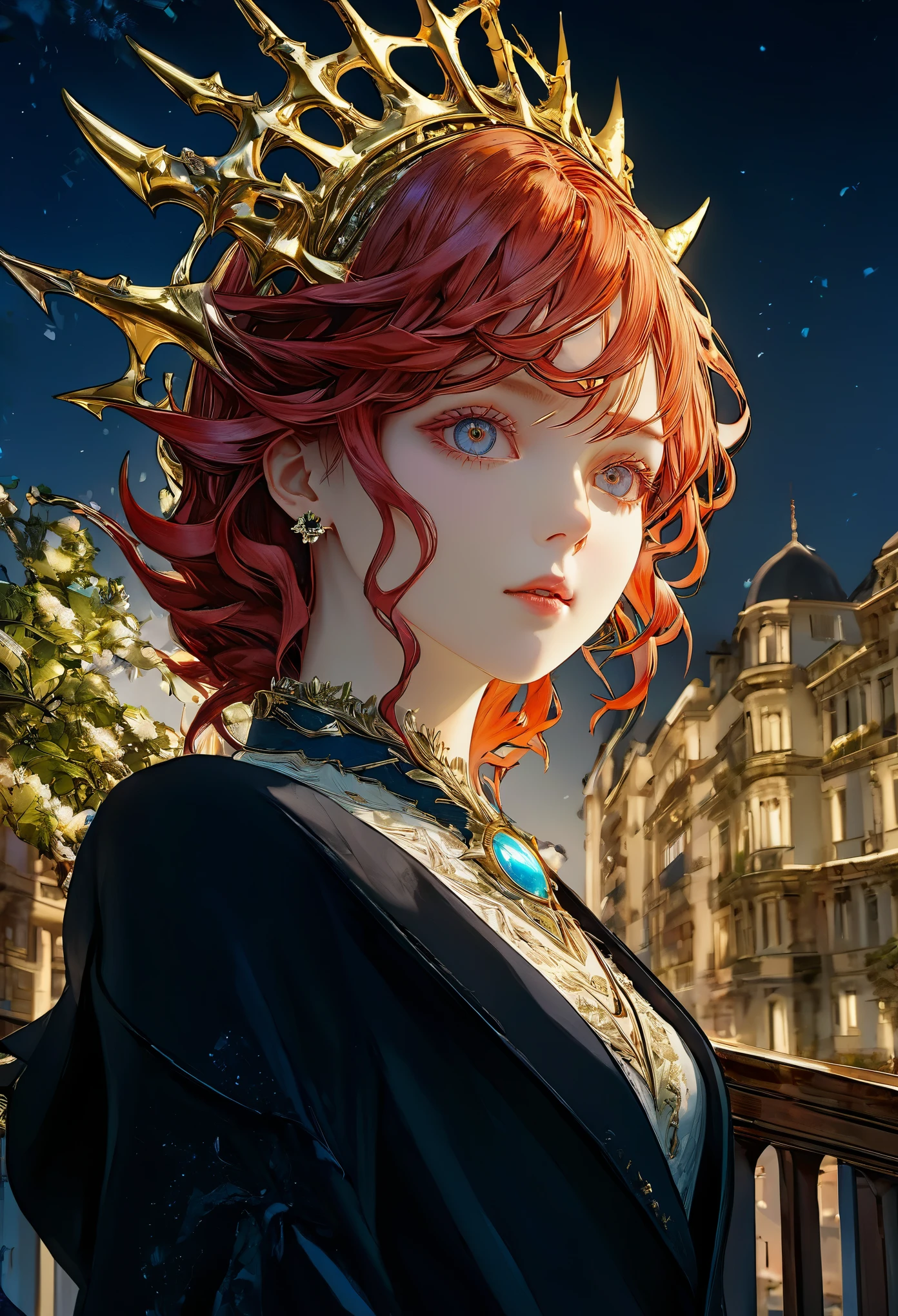 epic-Ultra-HD-details, epic-Ultra-HD-highlights, anime-upscaled-resolution, source_kawaii, lit, cutesie))),(realistic, photo-realistic:1.37), precise and realistic hair:1.1), beautiful detailed eyes, extremely detailed eyes and face, awardwinning, amazing details, super detail, best quality, 1080P, 8k, masterpiece,1girl, asymmetrical bangs, (Exquisite business suit:1.5), red hair, Glowing, eyes, (ice devil horns:1.5), devil tail, Black Halo, Sitting on the Iron Throne, arm support, light particles, dark sky, dark sun gwyndolin, Black and white pupil, mismatched pupils, Surrealism, rococo style, Abstract expressionism, cinematic lighting, god rays, scanlines, outside border, polar opposites, wide shot, vanishing point, Ultra-Wide Angle, 35mm, Sony FE GM