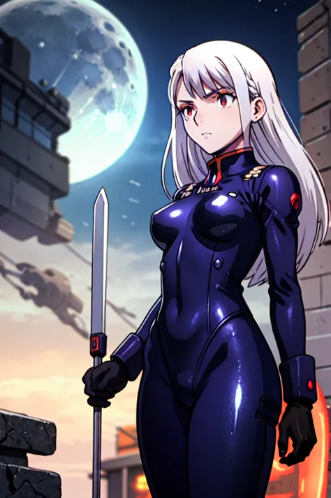  illyasviel_von_einzbern in the style of evangelion, shiny_skin, (clothe inspired by evangelion, aliens, gunbuster, gunnm, metal...