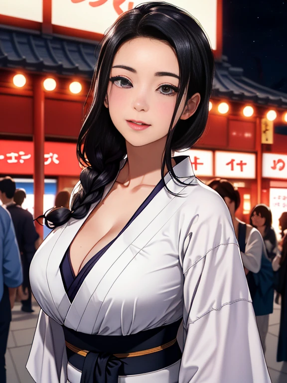 (night:1.7), Japan, Tokyo, city View, in front of the window,
looking at the audience, (charming appearance:1.2), happy, 笑Face,
(white_kimono:1.3),split,
Black_hair, length_hair, hair_pull_return,separate_lips,purple_Eye, braid,
1 girl, 24 years old,mature woman,fair Finger,fair length legs,fair body,fair Nose,fair character design, perfect Eye, perfect Face, perfect hands指, perfect hands, 完璧なChest, Perfect body, [[[[特写cleavage]]]巨big deal长下垂的乳房, looking at the audience，cleavage], 
looking at the audience, in the center of the image,
National Science Foundation,official art,The body details are very rich, exteremly detailed Face, extremely detailed hair, extremely detailed Eye, wallpaper, perfect lighting,colorful, bright_front_Face_light up,
(masterpiece:1.0),(Highest_qualight upy:1.0), 超High resolution,4K,super detailed,
photo, 8K, high dynamic range, High resolution, Disorganized:1.2, Kodak Portrait 400, film grain, blurry returnground, Bokeh:1.2, lens flare, (Lively_color:1.2)
(fair,big deal_Chest:1.4), (fair_Face:1.5),(narrow_waist),