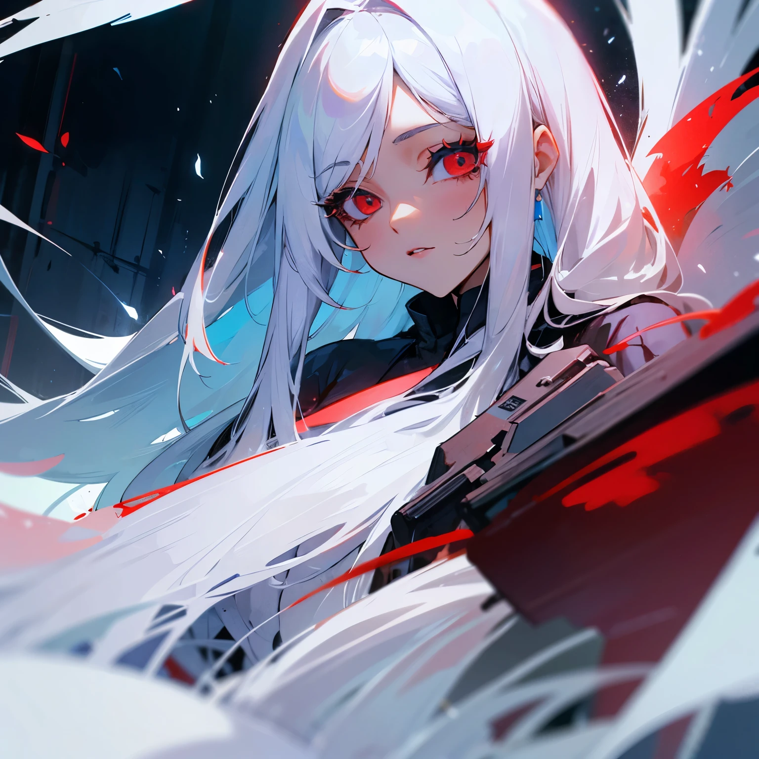 The woman had long white hair and red eyes, and she was very beautiful 