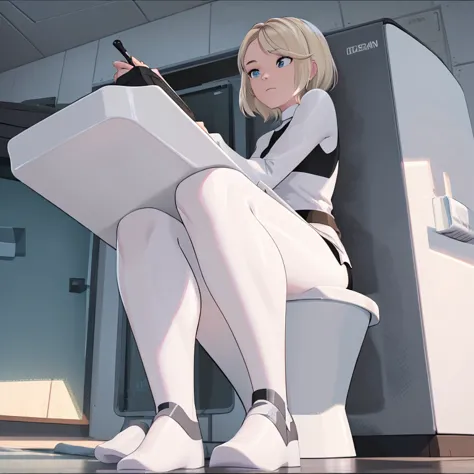 Gwen using a toilet 