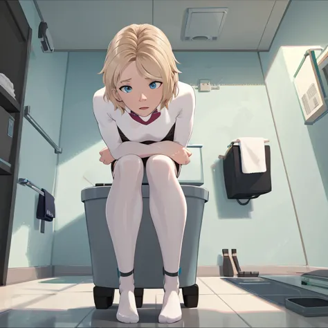 Gwen using a toilet 