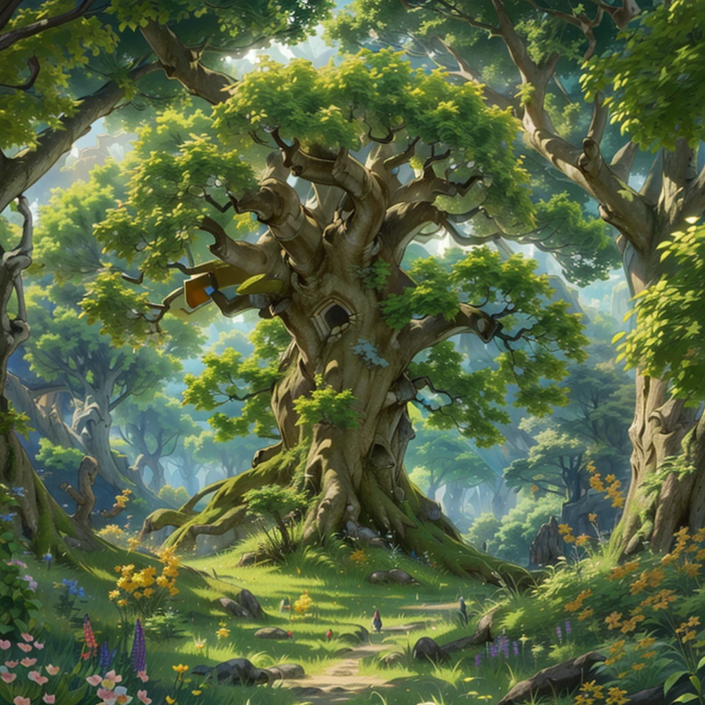 ((Erstellen Sie einen majestätischen Baum, ein riesiger Riese, ((Eiche)), mit üppiger Krone, die hoch in den Himmel reicht), (ein bizarres und ausgedehntes Wurzelsystem, mit vielen Passagen und Tunneln))_((Picture in Fantasie style), (Motiv : J. Tolkien, Der Herr der Ringe), (legendäre Atmosphäre, alte Kelten, Druiden, die Ära der mythischen Drachen und Ritter))_((Sonnig, Frühlingstag, blauer Himmel sichtbar durch dicke, komplizierte Zweige), (Frühlingsblumen), (Fantasie ), (Grüne Blätter))_((Kompliziertes und komplexes Wurzelsystem), (Tunnellabyrinthe), (Keltische Runen bedecken einen Baumstamm mit Ornamenten), (Ritterschilde, Schwerter und Helme befinden sich in der Komposition))_((Sonnig day, (Warmes Licht), (coole Schatten), (Raytracing), (Ätzend), (Fülllicht), (Hintergrundbeleuchtung), (Mittag))_((Stilisiertes Bild, Animationsstil), (klares Grafikdesign, Farbfüllung) , (dreidimensionale Visualisierung zur Simulation von Comics, Anime-Serie), (Einheit), (unwirkliche Engine), (Aufruhr-Spiele), (Blizzard))_((höchste Qualität, Meisterwerk, bestmögliche Ausführung), (Preisgekrönte Arbeit), (special Aufmerksamkeit fürs Details, Kompositionselemente, Gesamtproportionen ((alte Eiche, Im Rampenlicht)))_ ((Weiche, klare Formen, grobe Striche, Aufmerksamkeit fürs Detail))_((gute Qualität, 16K | Ultra HD | Full HD)).