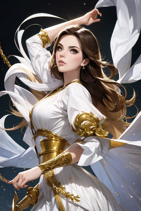 arte inspirada no estilo de hiroaki samura,uma foto de corpo inteiro da princesa zelda, cabelo castanho, olhos azuis, vestido co...