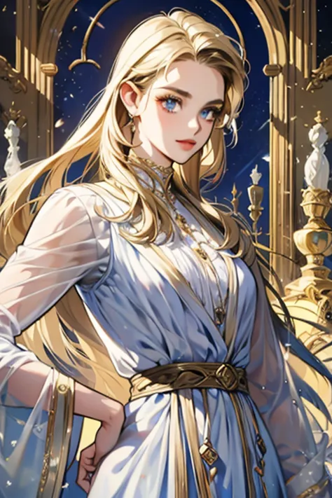 arte inspirada no estilo de hiroaki samura,uma foto de corpo inteiro da princesa zelda, cabelo castanho, olhos azuis, vestido co...