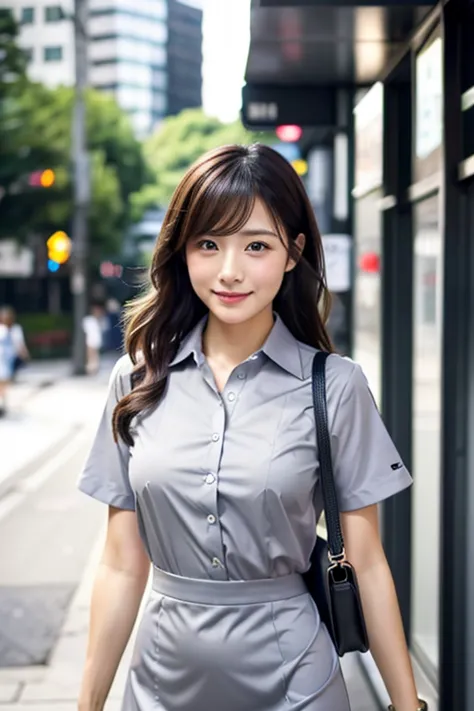 Japanese beauty、A slip is visible from under her office uniform., Not wearing a skirt, business clothes, woman wearing office dr...
