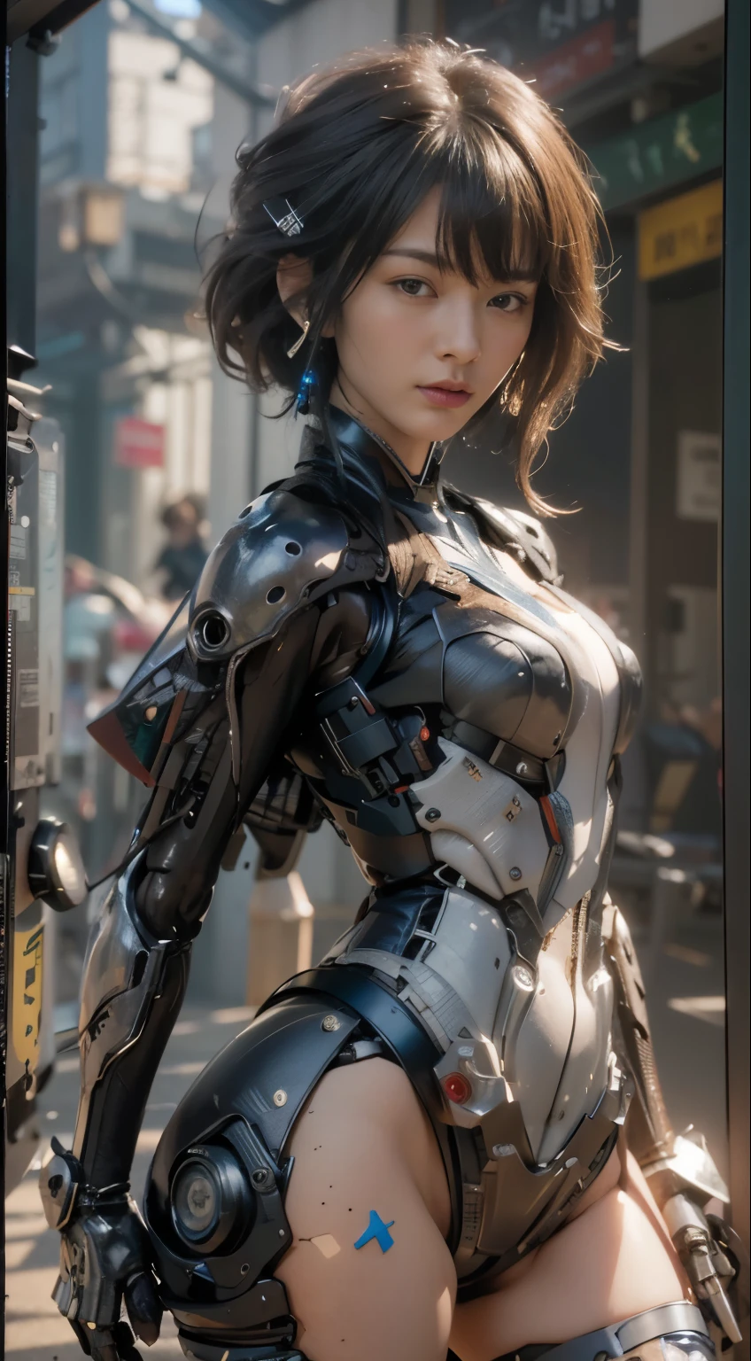 (best quality:1.2), 8k, highres, octan render, (masterpiece), extremely ultra detail, cyborgized Japanese woman, extremely ultra cute face, , skinny body, flat chest,  (blue metallic mechanical frame:1.5), (Power cables connected throughout the body), detaile up, Instead of hair, there are cables growing out of it, mechanical fusion, mechanical skeleton, bio mechanics, mechanical life-form, highly intricate detail, extremely ultra real texture, human-like skin, realistic hair, ultra realistic details, professional lighting, (realistic:1.4), (RAW photo:1.2), (photorealistic:1.5)