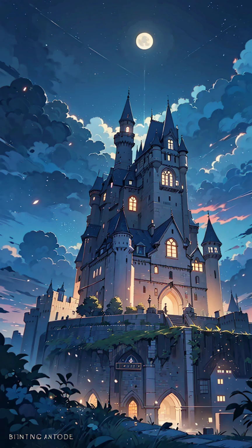 iPhone wallpaper, (no human), background, hogwarts, (detailed castle:1.3), ancient castle, stone walls, outside, open space, night, moon right, regal atmosphere, 8k artistic photography, perfect composition, trending pixiv fanbox, style of makoto shinkai and studio ghibli, ultra hd, realistic anime, vivid colors, highly detailed, UHD drawing, pen and ink, beautiful detaile, photorealistic concept art, soft natural volumetric cinematic perfect light, only background