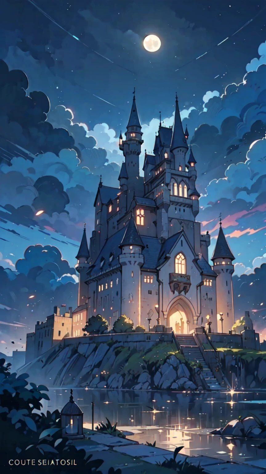 iPhone wallpaper, (no human), background, hogwarts, (detailed castle:1.3), ancient castle, stone walls, outside, open space, night, moon right, regal atmosphere, 8k artistic photography, perfect composition, trending pixiv fanbox, style of makoto shinkai and studio ghibli, ultra hd, realistic anime, vivid colors, highly detailed, UHD drawing, pen and ink, beautiful detaile, photorealistic concept art, soft natural volumetric cinematic perfect light, only background