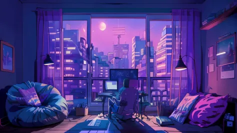 girls are traders, pink theme, style anime, computer, living room, in the computer screen is chart stock night light , (very det...