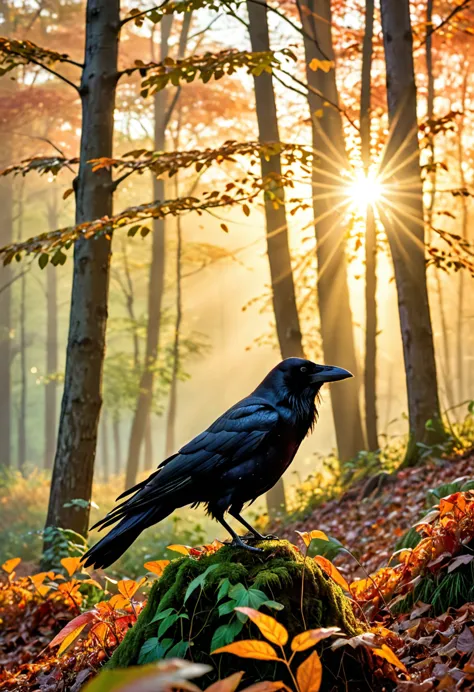 general shot:1.4, (masterpiece:1.5),(Best quality:1.6), (ultra high resolution:1.4),((a crow, epically beautiful:1.5)), in the m...