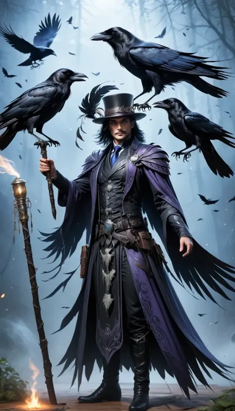 Angry magicians，Raven Magician，Crow feather clothing，Raven Staff，Magical crow magic，Powerful magical energy