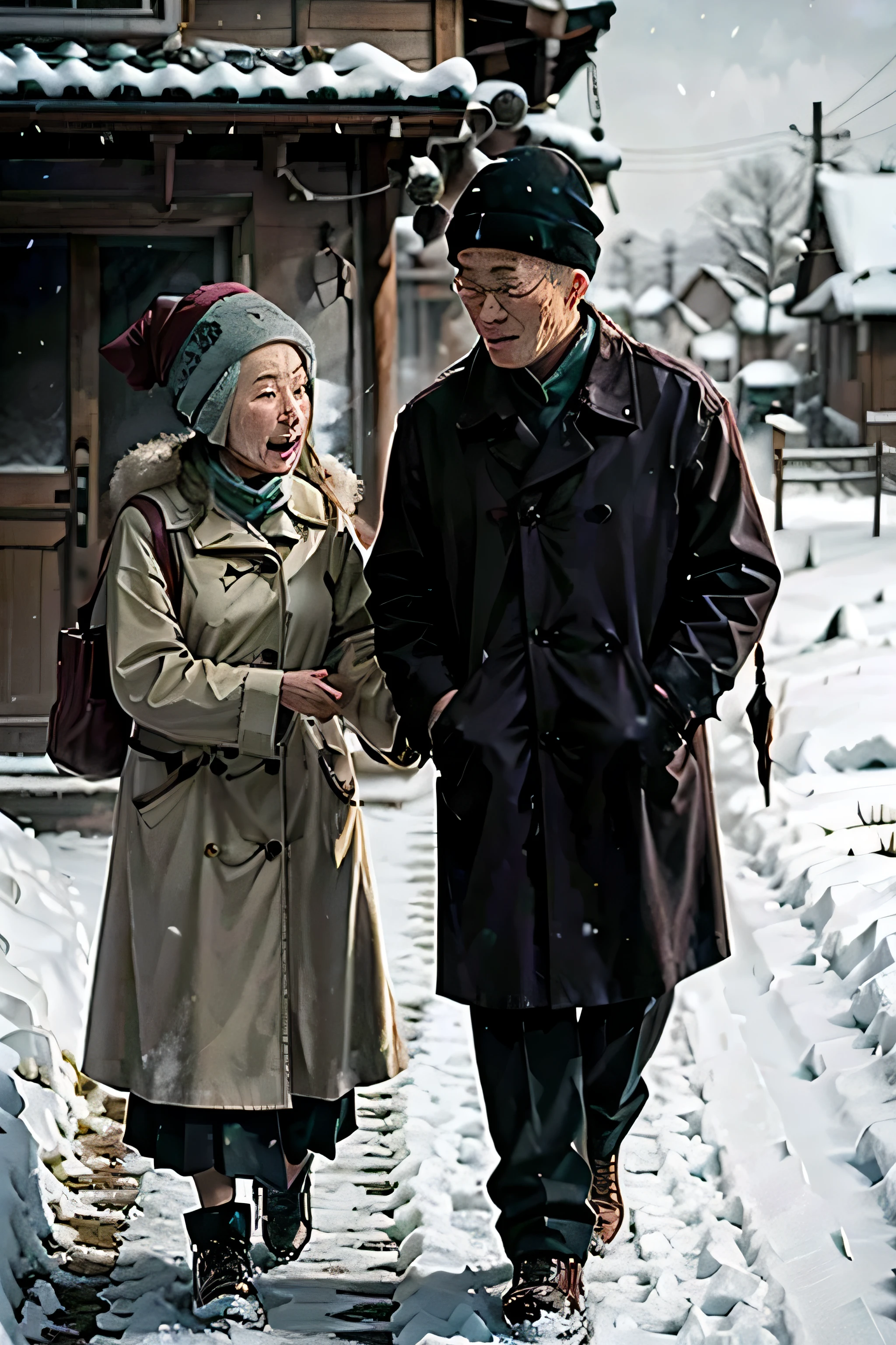 Цзяо Юлу навещает беспомощную пожилую пару в снежный день