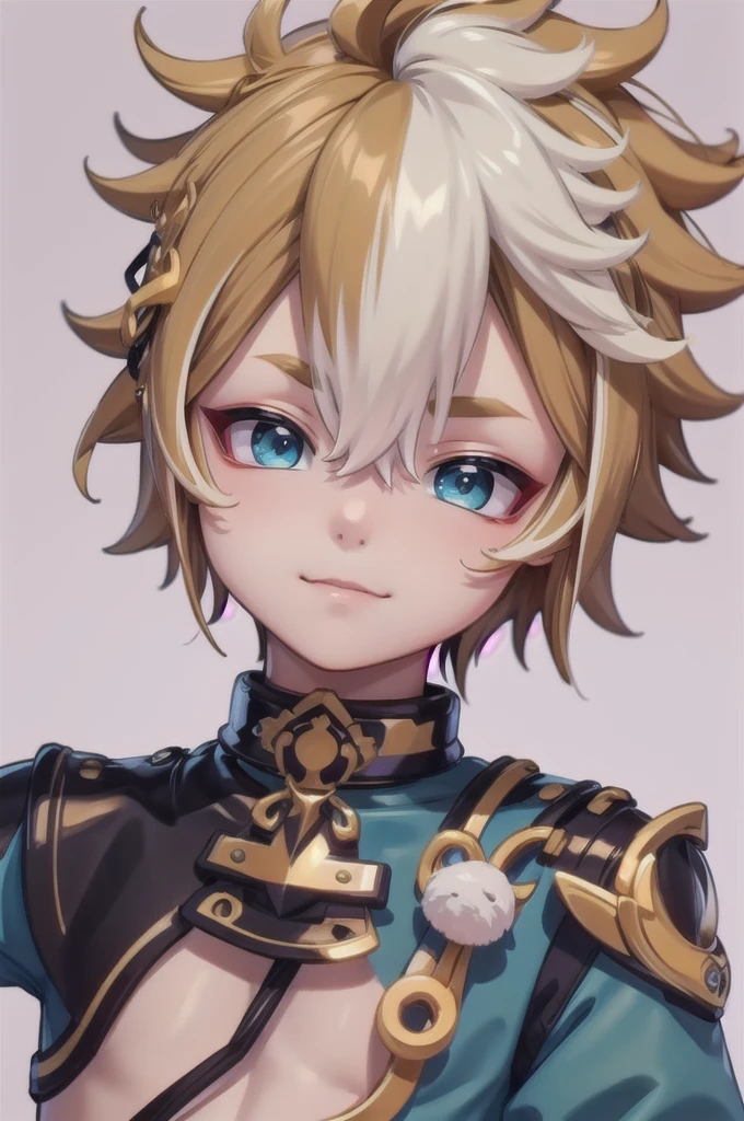 1 boy,more details in eyes,cute,looking at viewer, adorabel boy,cute face,details sky,handsome,young,juvenile,((masterpiece:1.4,best quality)),multiple details,colorful hair,eyeshadow, blonde hair, blue eyes, sfw,  