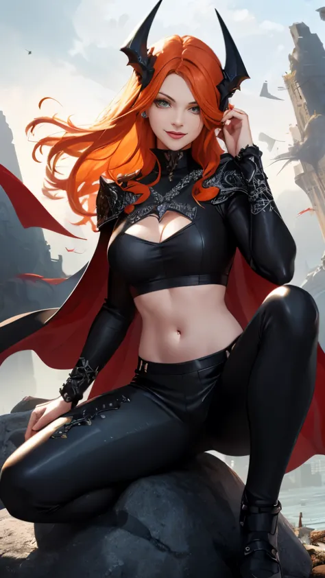 (highly quality, masterpiece, detailed), fire city detailed scenario, fire city detailed background, solo, orange hair, madelyne...