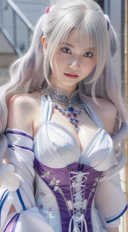 a close up of a woman in a corset dress posing for a picture, anime girl cosplay, beautiful alluring anime woman, anime goddess,...