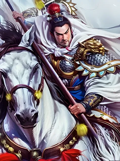 a man riding a horse, zhao yun, inspired by guan daosheng, author：yang jie, horse warrior, author：yang borun, xianxia hero, feng...