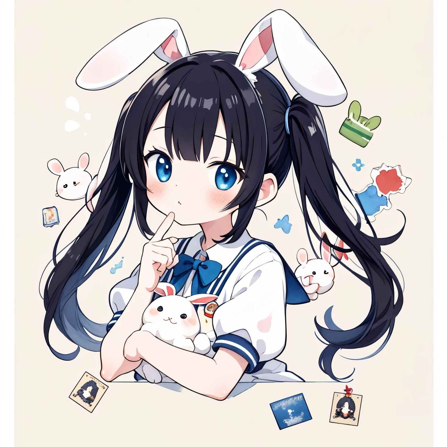 Anime girl with bunny ears holding a white rabbit - SeaArt AI