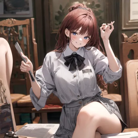 masterpiece, best quality, ultra detailed, highres,8k,BREAK,20 years old,girl, smiling, secretary, focus face,