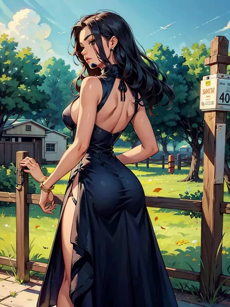 woman, fence dress