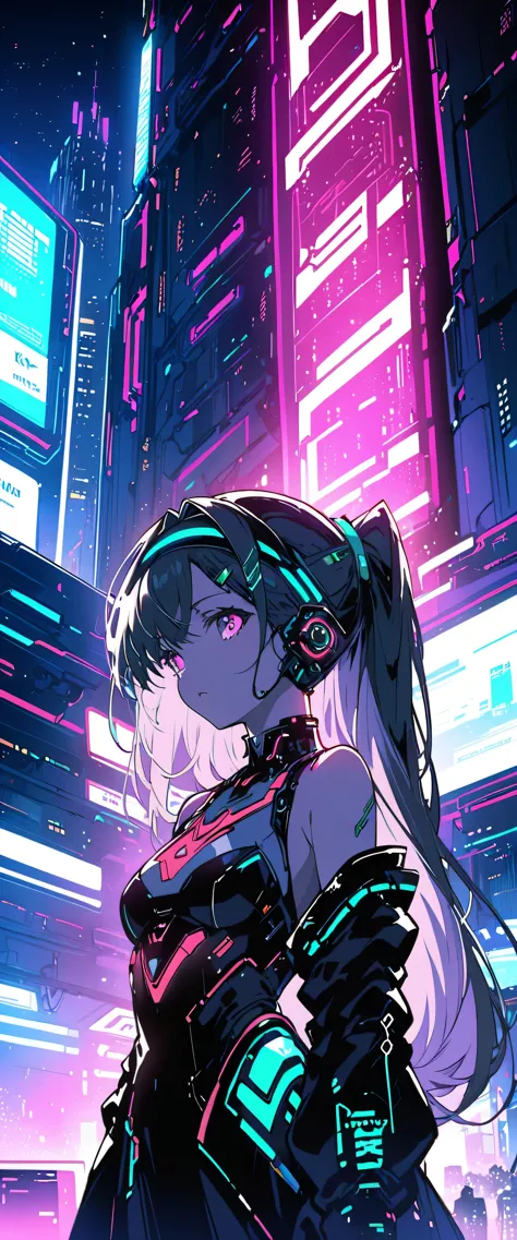 Anime girl wearing a dress and headband standing in front of a building, digital cyberpunk anime art, Digital Cyberpunk - Anime ...