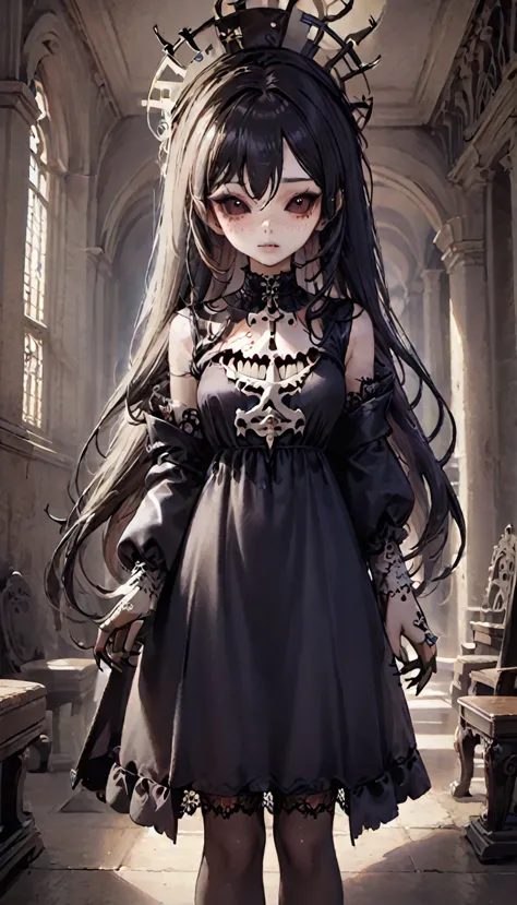 Chica sosteniendo un esqueleto y una calavera en sus manos.,  calavera retrato mujer, bruja mecanica, gothic otome girl, Google ...