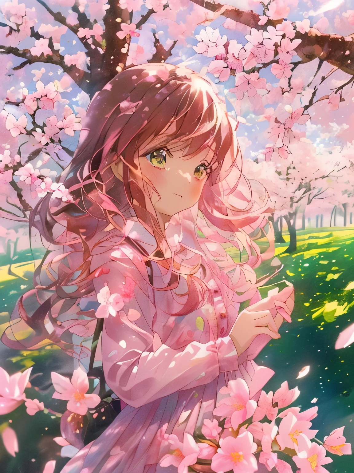 good morning, I hope you have a wonderful day today, The morning sunlight is dazzling, The cherry blossom trees are a mix of pink and green., The warm days are increasing