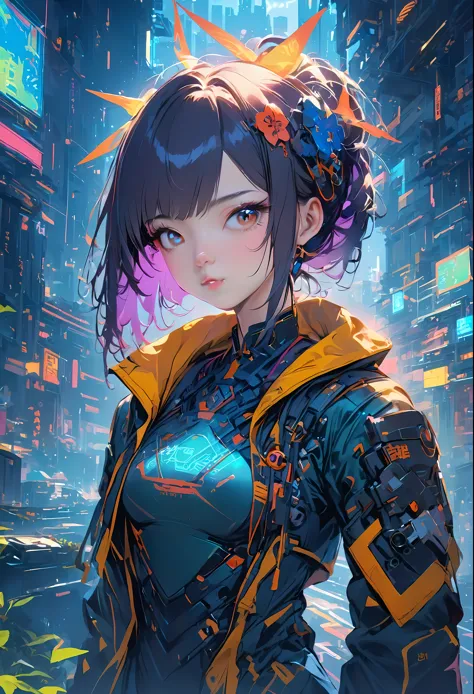 a girl, whole body, clear facial features, amazing facial features, beautiful eyes, Chinese clothing, Chinese cyberpunk, Cyberpu...