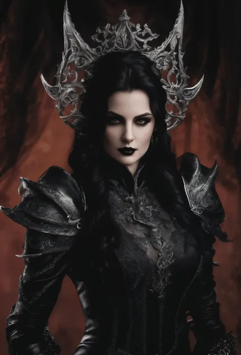 a close up of a woman wearing a black dress and a crown, beautiful vampire female queen, beautiful elegant demon queen, beautifu...