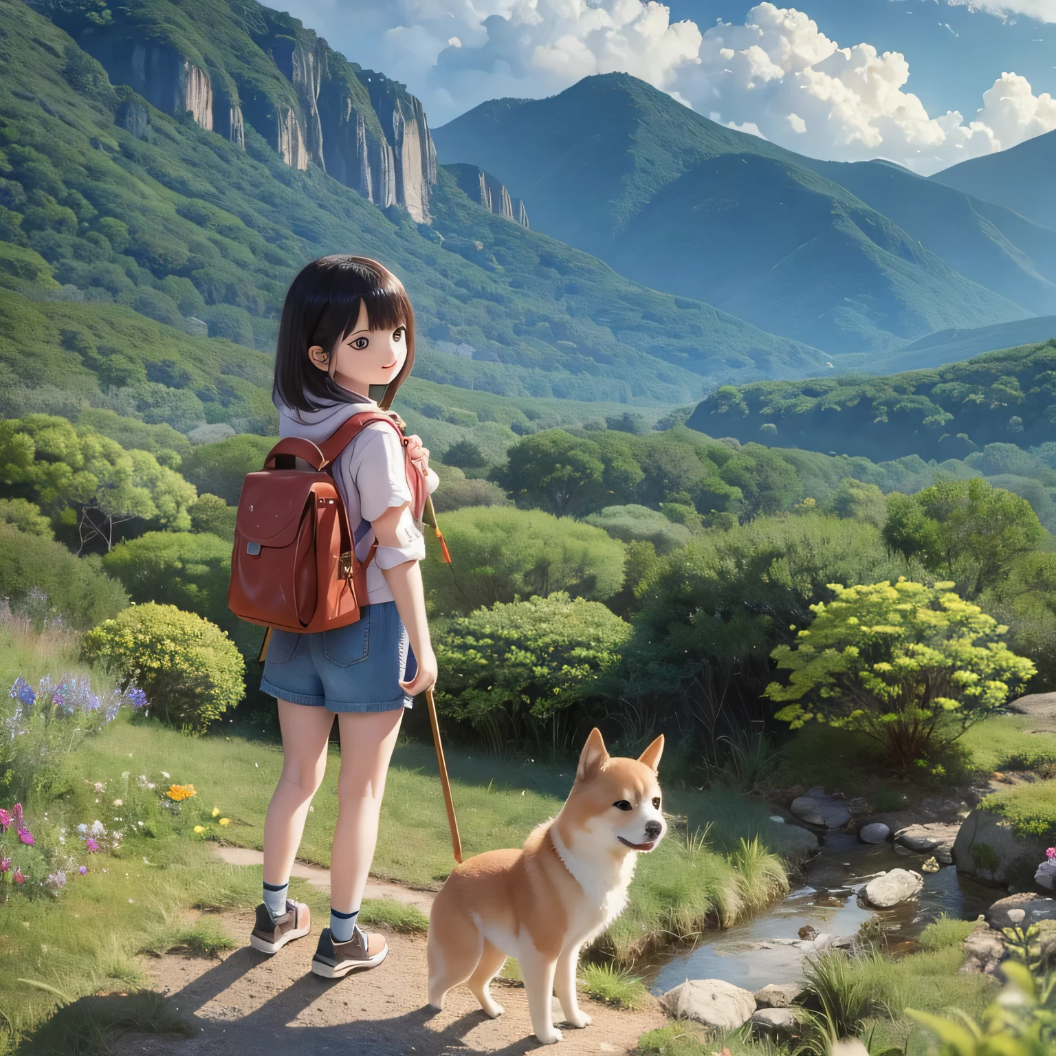 Paysage de campagne fille Shiba Inu(((
Une haute montagne)))