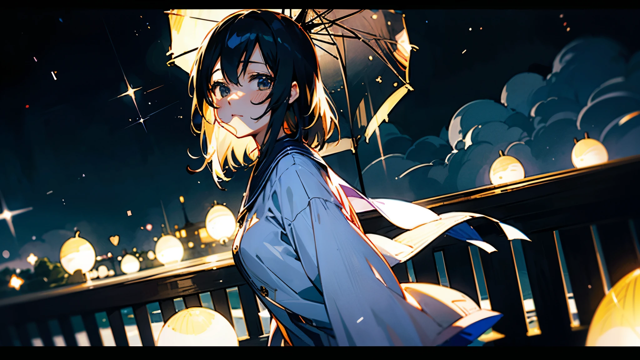 Anime girl with umbrella in the rain at night - SeaArt AI