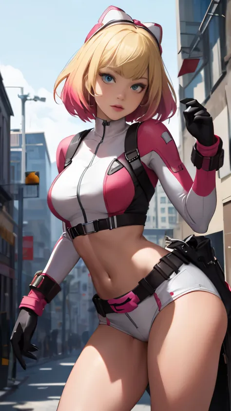 (highly quality, masterpiece, detailed), city detailed scenario, city detailed background, solo, gwenpool, blonde hair, multi co...