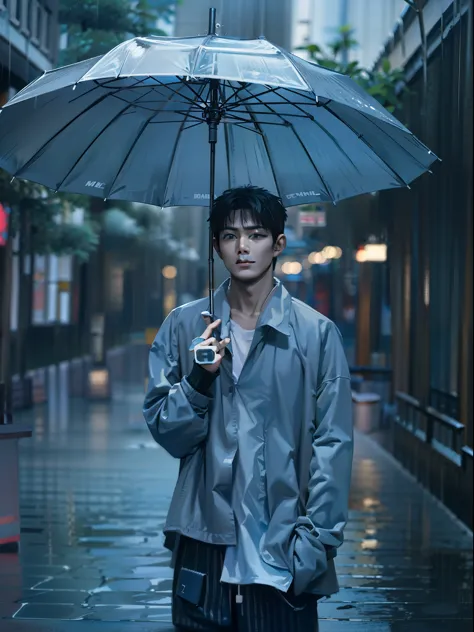 Asian boys, Umbrella in the rain, Snapshot style, aesthetic, onii kei, Captivating gaze style, yosuke ueno, Pictorial drama, sna...