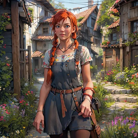 grown-up Pippi Longstocking, photo-realistic, octane render, unreal engine, ultra-realistic, 