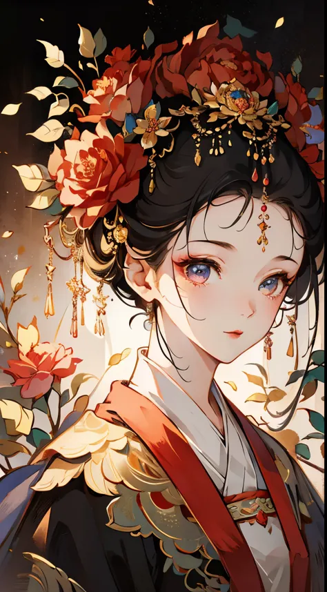 （huang li，high resolution，super detailed），1 sister，solo，very detailed eyes，rose flower element（official art，beautiful and beauti...