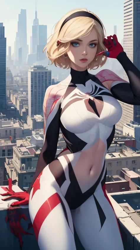 (Highly quality, masterpiece, detailed), city detailed scenario, city detailed background, solo, gwen, spider gwen, blonde hair,...