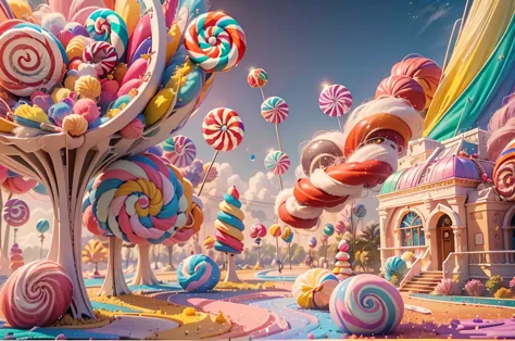 a colorful candyland filled with vibrant candies and delightful landscapes, (best quality,4k,8k,highres,masterpiece:1.2)ultra-de...