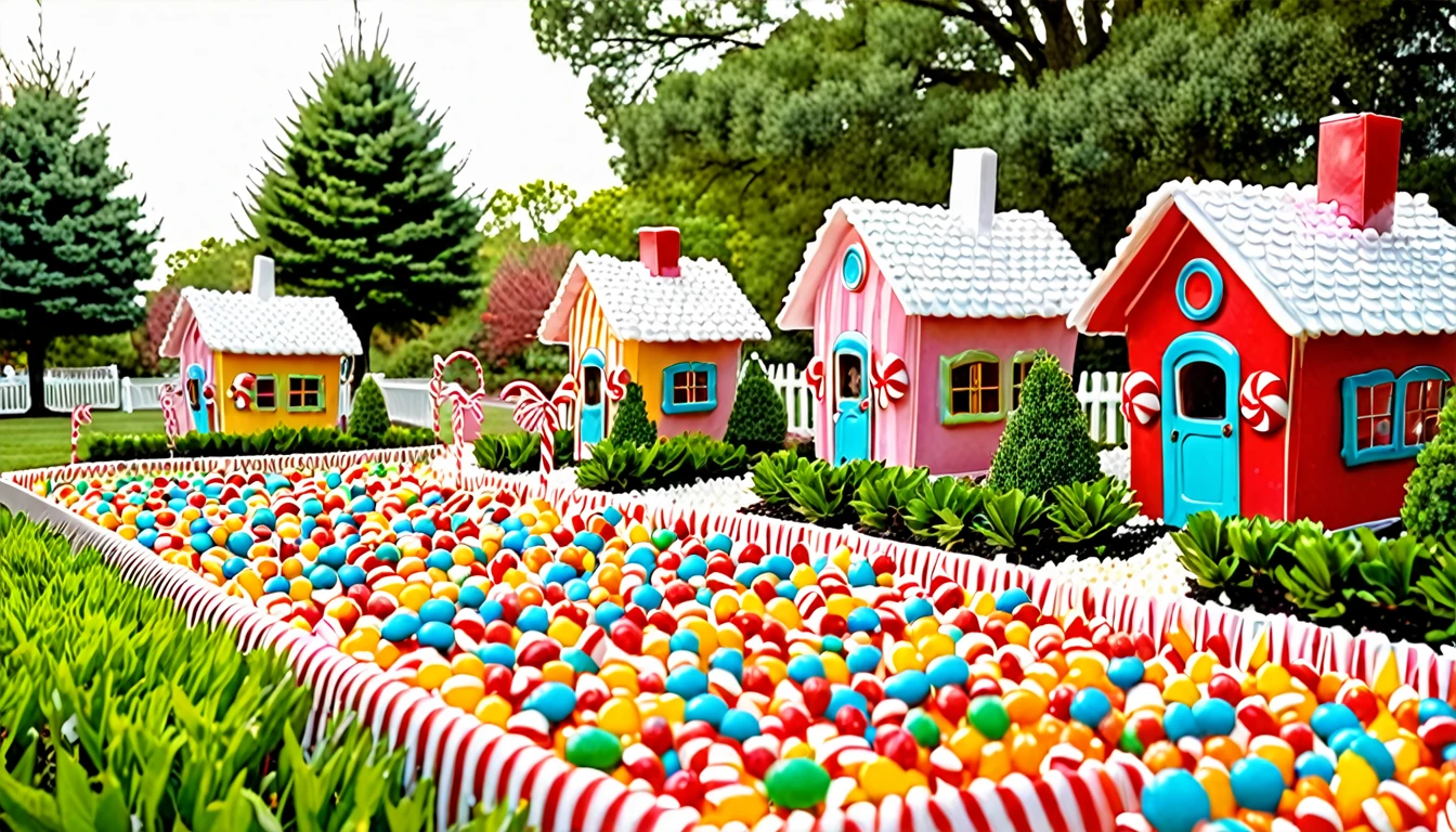 Children laughing and playing in a candy land with peanut brittle houses, gumdrop bushes, peppermint trees, and licorice animals. (best quality,4k,8k,highres,masterpiece:1.2), ultra-detailed, (realistic,photorealistic,photo-realistic:1.37), colorful, vivid, dream-like, whimsical, joyful, cheerful, playful, magical, sugary sweet, delightful scene, vibrant colors, sugar-coated, sugar rush, syrupy textures, candy-coated world, mouthwatering, sugary delight, sparkling candy, enchanting atmosphere, sweet aroma, enchanting, delightful, happy children, laughter, giggles, running, jumping, shouting, excitement, sparkling eyes, rosy cheeks, wide smiles, carefree, gleeful, high-energy, joyful playtime, endless fun, candy-filled paradise, sugary treats, lollipop flowers, chocolate rivers, cotton candy clouds, caramel paths, marshmallow clouds, sprinkles, confetti, colorful balloons, playful melodies, carnival atmosphere, chocolate-covered, candy cane lanes, gummy bear playground, icing-covered houses, sugary sculptures, tantalizing textures, childlike wonder, delightful surprises, magical moments, sugar-coated dreams, joyful memories, imaginative play, pure happiness.