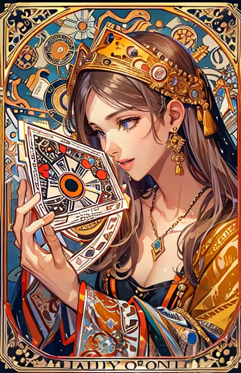 ((highest quality)), ((masterpiece)), (get used to it), perfect face , beautiful girl , fortune teller , tarot cards ,