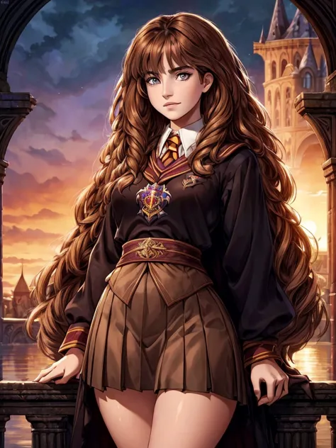 ((ultra quality)), ((masterpiece)), Hermione Granger, Harry Potter, An Epic Picture, ((brown-haired long hair)), (Beautiful face...