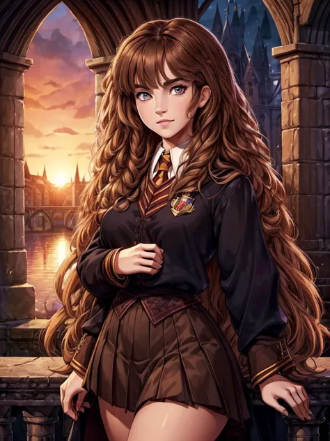 ((ultra quality)), ((masterpiece)), Hermione Granger, Harry Potter, An Epic Picture, ((brown-haired long hair)), (Beautiful face...