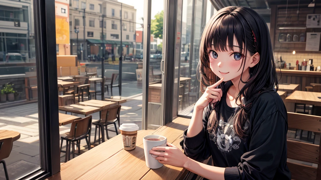 (original photo, best quality), 1 girl,  Naoha Kiritani, natural lighting, Upper body, cafes, Smile,
Satosh Khan Art Style