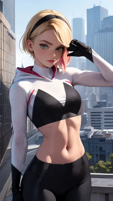 (Highly quality, masterpiece, detailed), city detailed scenario, city detailed background, solo, Gwen, blonde hair, multicolored...