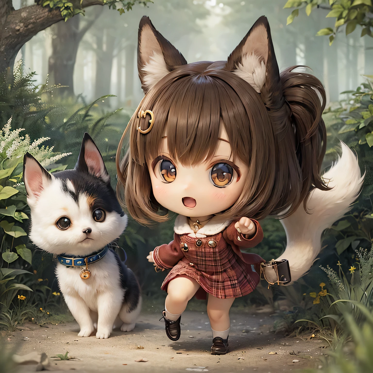 chibi, uma garota Shiba Inu andando na coleira com uma garota