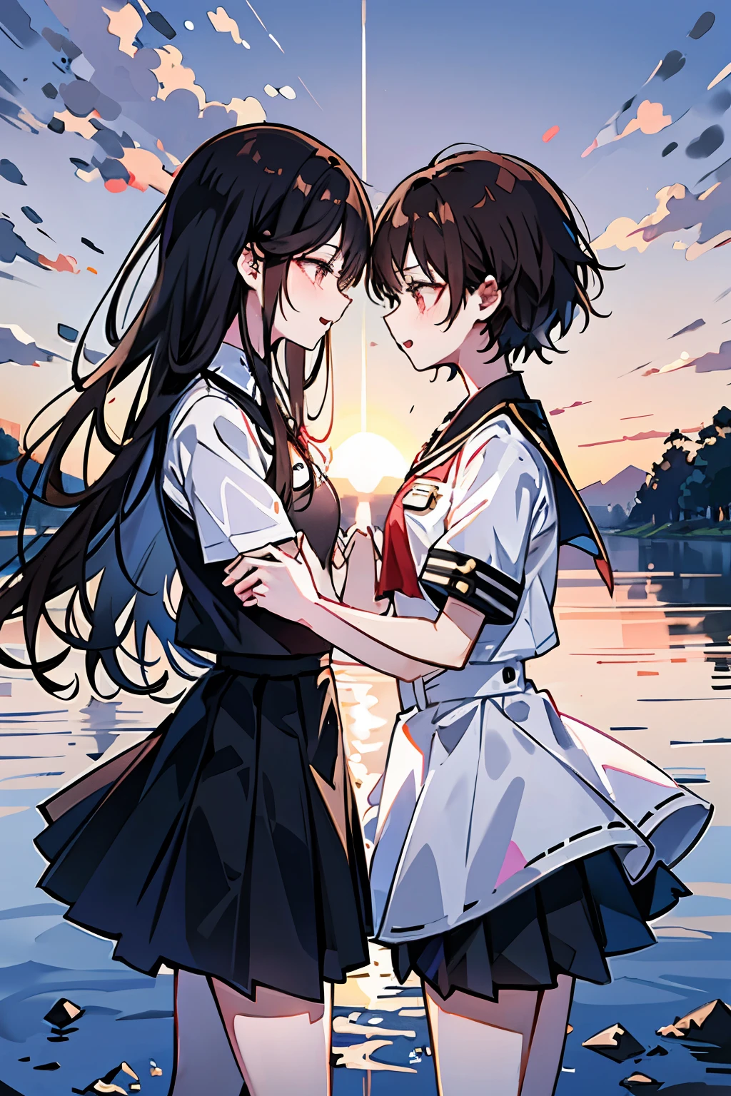 Anime image of two girls in school uniforms standing next to each other -  SeaArt AI